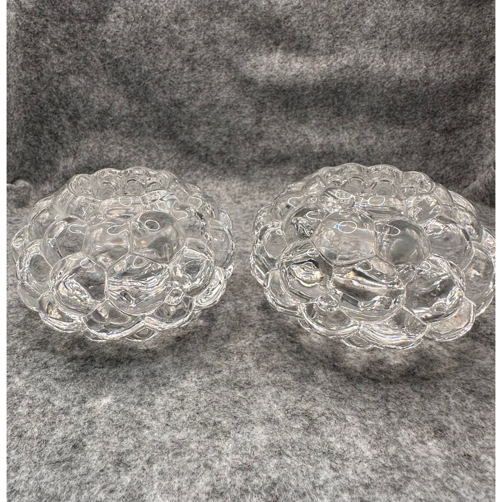 Orrefors Sweden Crystal Raspberry Votive Candle Holders Pair Clear Glass Set 2